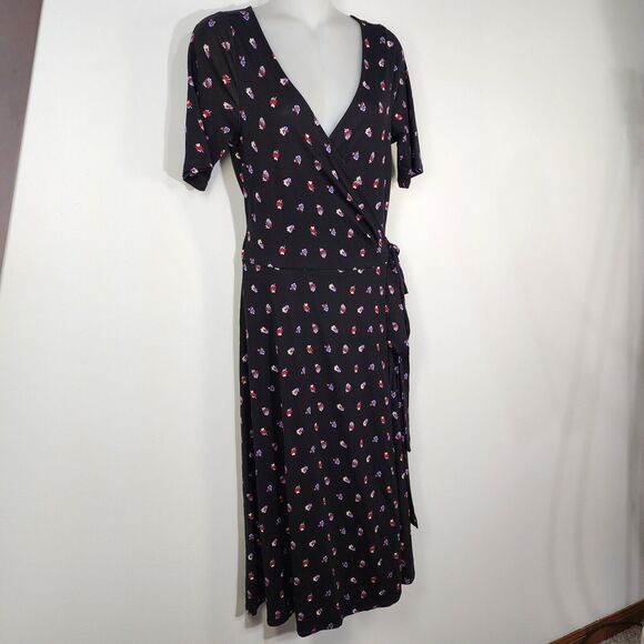Ann Taylor Petite Wrap Dress Size 8P Floral Jersey Midi Short Sleeve V Neck NWT - Picture 3 of 11